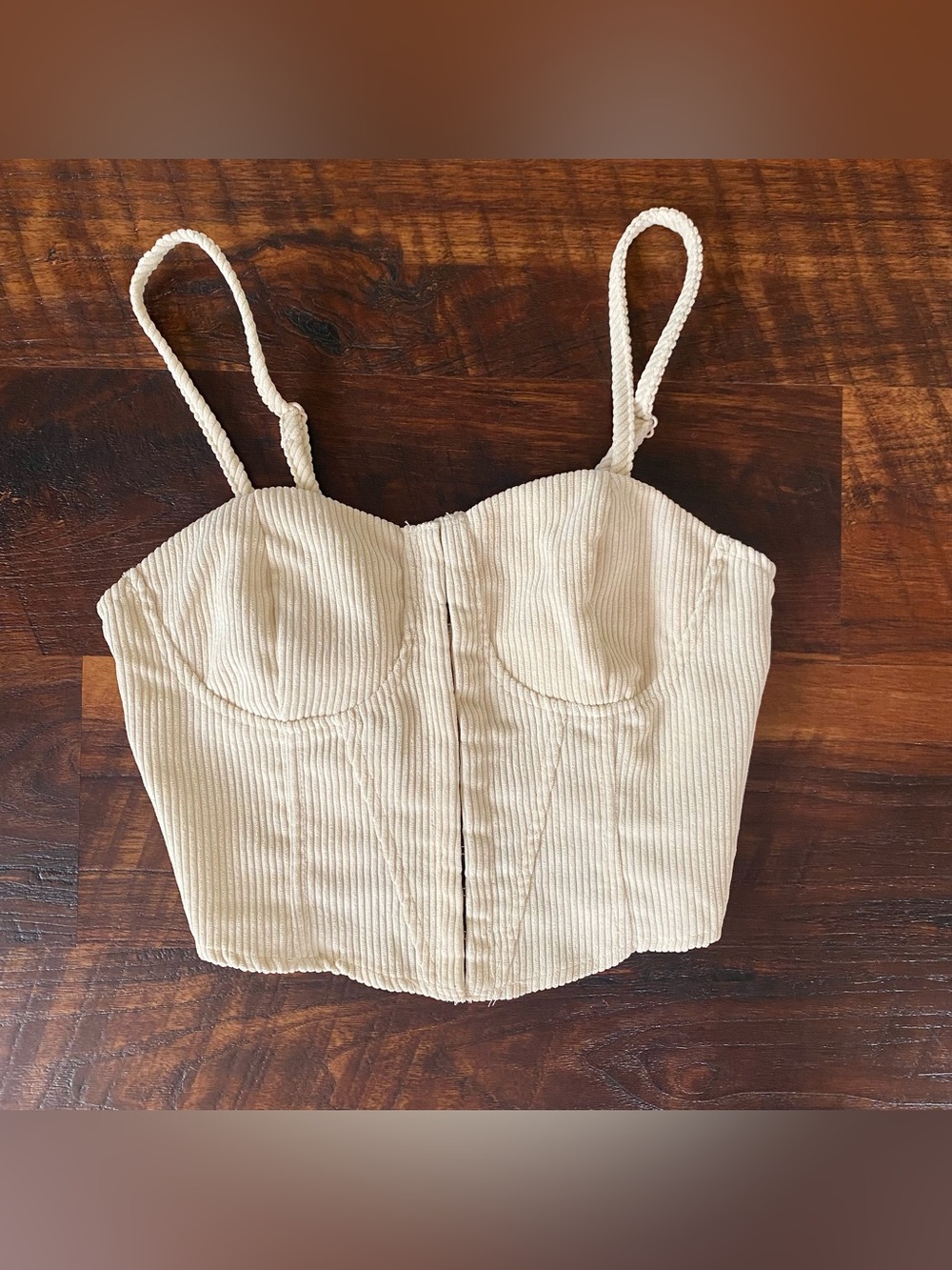 Cream Ribbed Corset Crop Top with Adjustable Straps size Small
